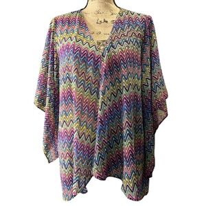 New Directions Sheer colorful open front kimono. EC Size Large